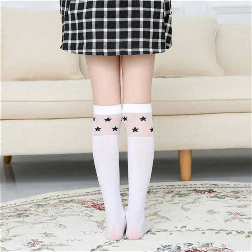 

2022 YK 2 To 12 T White school girls socks cotton knee high long socks cartoon star/heart/stripe design princess socks Girl