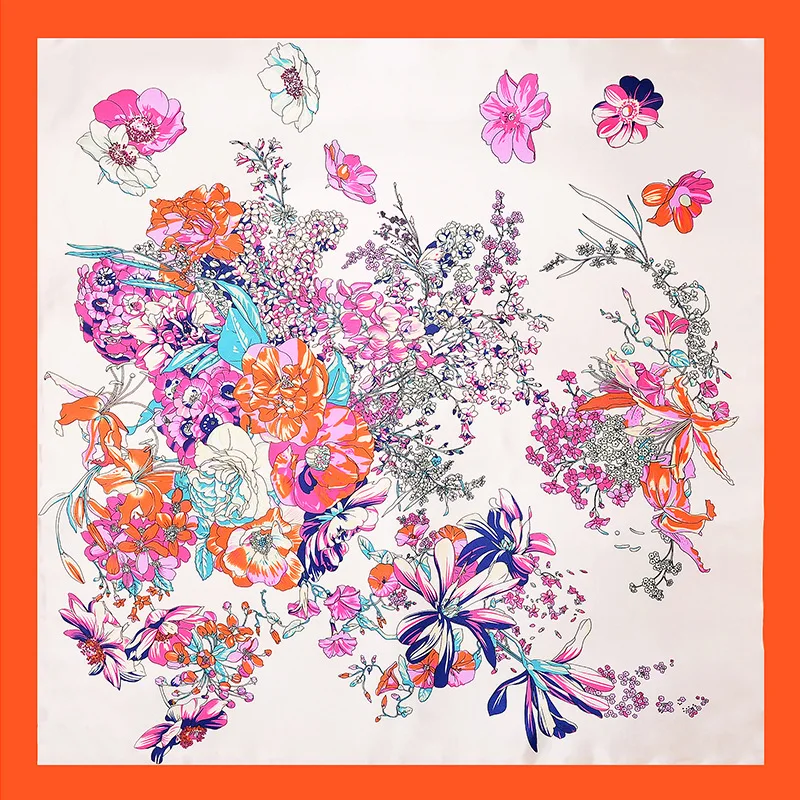 

90*90cm Women Scarf Autumn and winter new large square towels elegant flower printing silk scarves activity gifts silk scarves