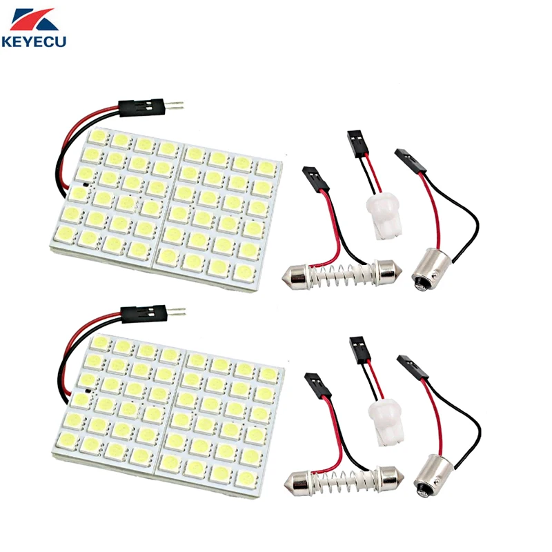 

KEYECU 2PCS 12V White 5050 48-SMD LED Panel Dome Light Lamp With T10 BA9S Festoon Adapter