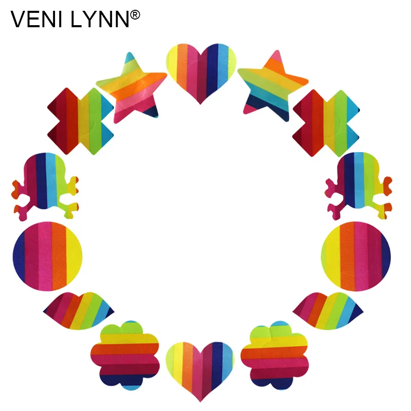 VENI LYNN 5 пар радужных лент Одноразовые наклейки на соски лепестки груди Череп