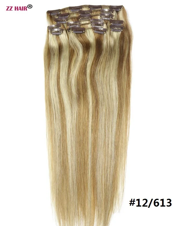 ZZHAIR 140 г-280 г 1"-24" волосы remy, сделанные в машине, 10 шт. в наборе, человеческие волосы для наращивания на заколках, набор на всю голову, Натуральные Прямые Волосы