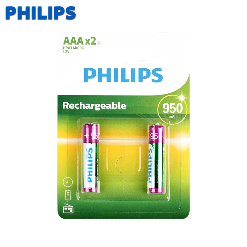 2 шт. philips 1 v NIMH батарея 3A 950mah аккумуляторная Ni MH AAA батарея|Перезаряжаемые батареи|