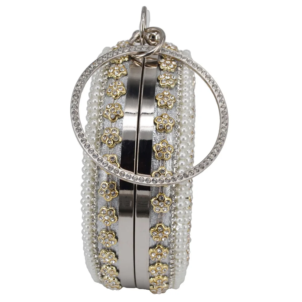 Женская круглая сумочка на цепочке с кристаллами и жемчугом|evening bags|bag womenparty bags |