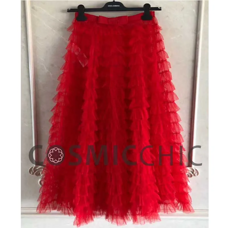 Red linling Cosmicchic Лето длинная юбка из тюля с шелковой подкладкой сетчатая юбка макси разноцветные Faldas Largas Elegantes Подиум высокое качество - Цвет: Red linling