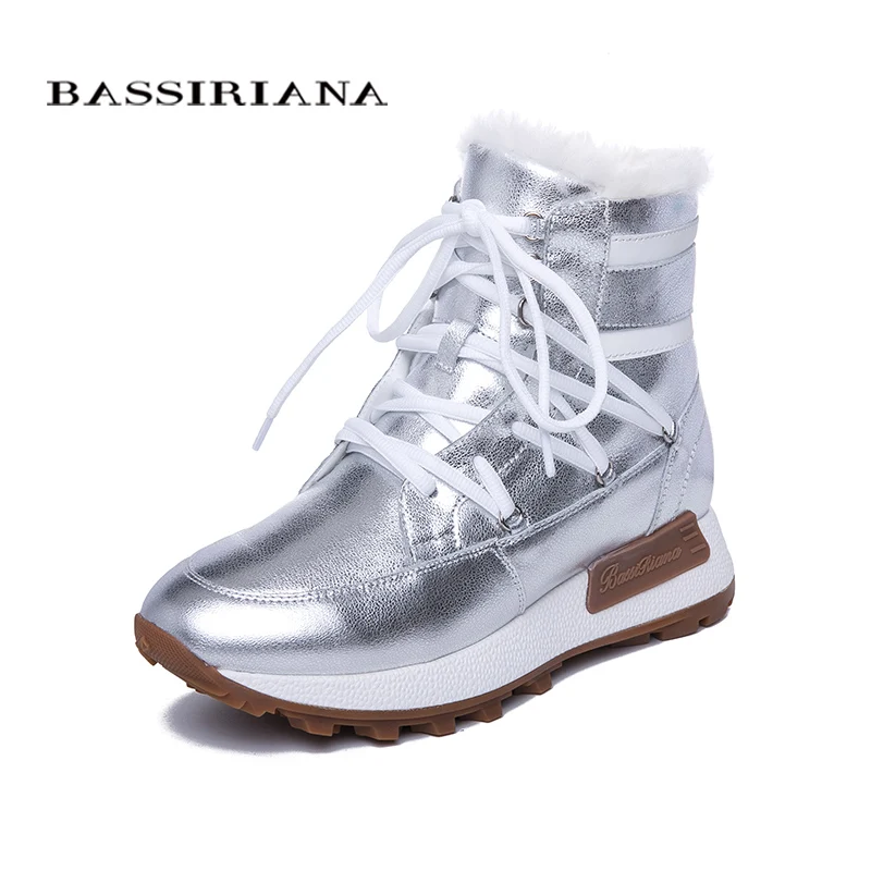 BASSIRIANA/новые зимние ботинки с толстая подошва, женские модные из натуральной кожи натурального меха теплая обувь с плоской подошвой - Цвет: Silver