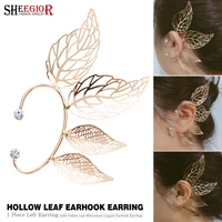 golden hollow leaf ear cuff big earrings for women accessories simple lovely no earhole ear clip on earring fashion jewelry gift
