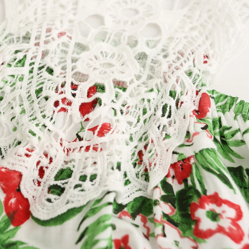 Новое прибытие Девушки платье лето 2017 кружева девушка одежда цветочный печати