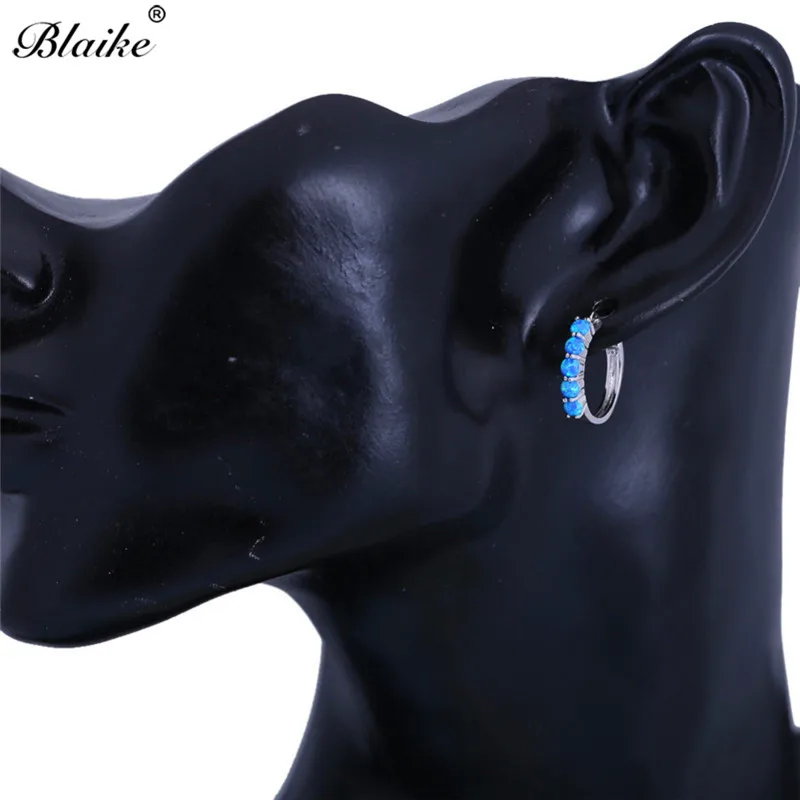 Blaike, 925 пробы, серебряные, круглые серьги-кольца для женщин, синий/белый, огненный опал, серьги, Радужный камень, круг, пирсинг, ювелирные изделия для ушей