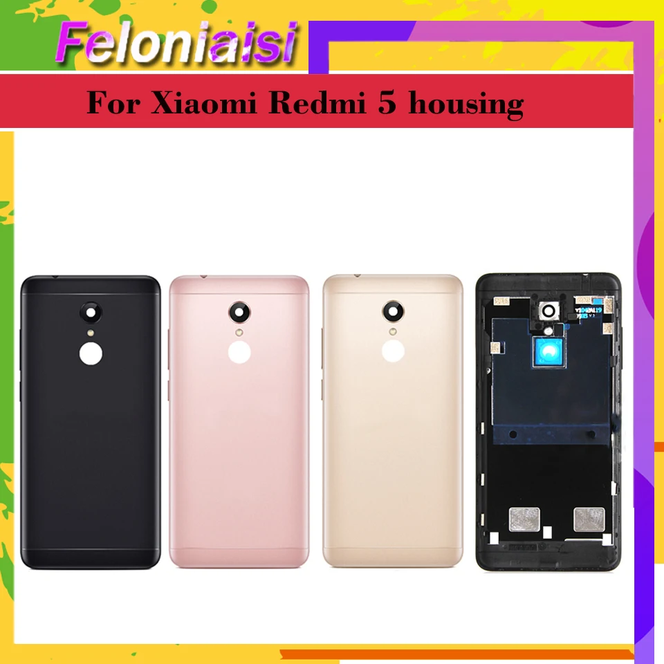 

Оригинал для Xiaomi Redmi 5 задняя крышка батарейного отсека Корпус + боковые кнопки питания стеклянный объектив для Redmi 5 задняя дверь батарейный ...