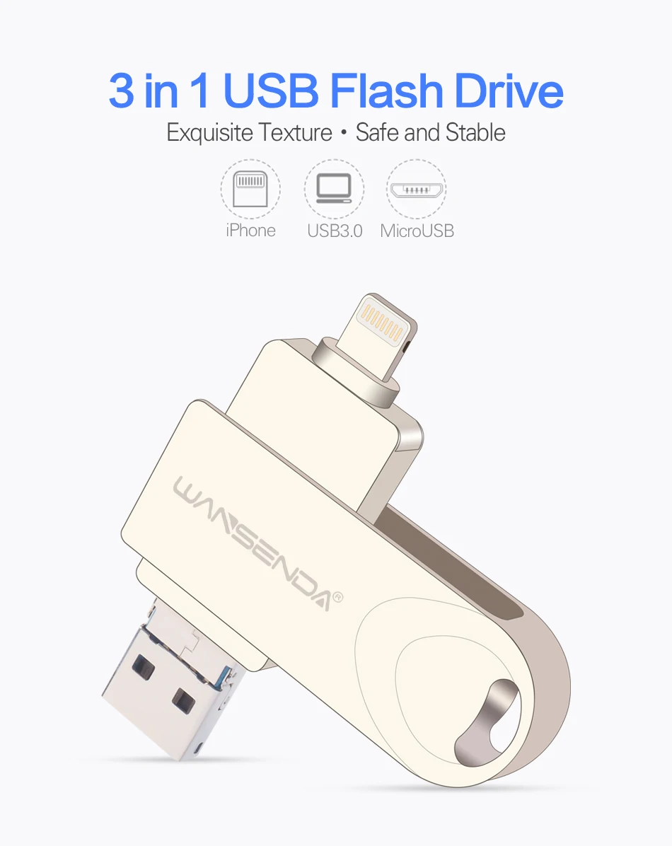 Горячая WANSENDA OTG USB флеш-накопитель, Вращающаяся ручка, 8 ГБ, 16 ГБ, 32 ГБ, 64 ГБ, 128 ГБ, внешний накопитель, флешка, USB флешка, флеш-диск 3,0