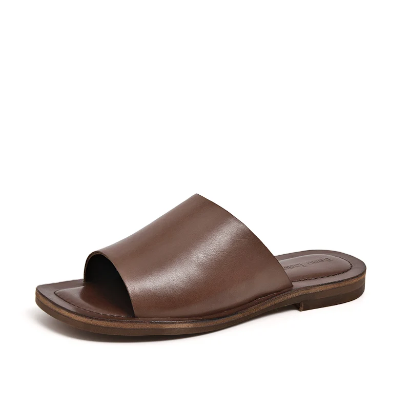 BeauToday/летние шлепанцы; Лидирующий бренд; Новинка; натуральная кожа; женская повседневная обувь на плоской подошве; ручная работа; 36050 - Цвет: Coffee