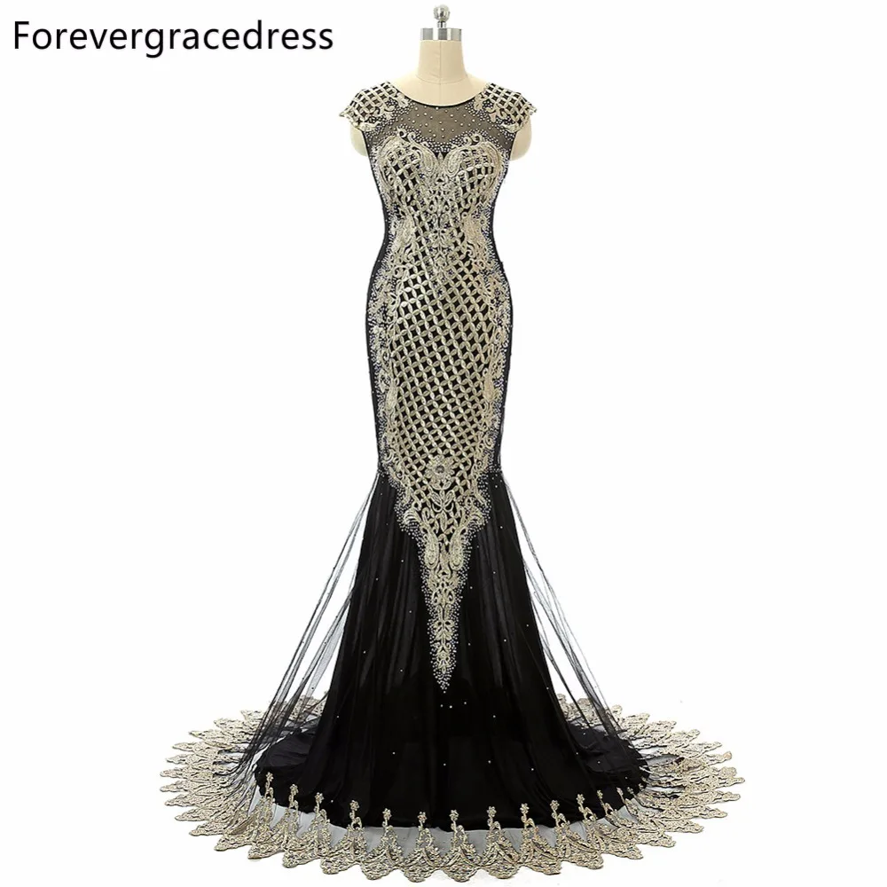 Forevergracedress уникальный роскошный черный платье для выпускного вечера Русалка Sheer Средства ухода за кожей шеи бисером Длинные официальная Вечеринка платье плюс Размеры