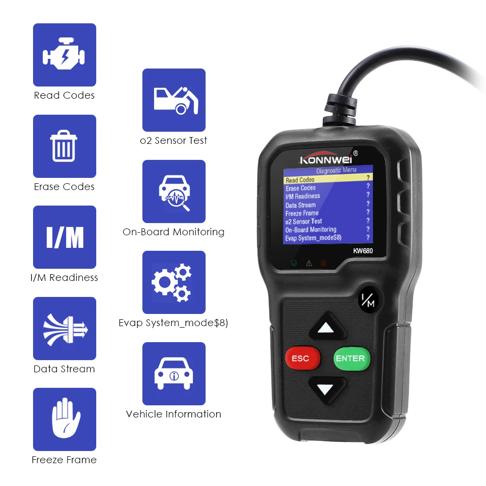 Konnwei KW680 читатель кода автомобиля OBD II может автоматически диагностический obd2