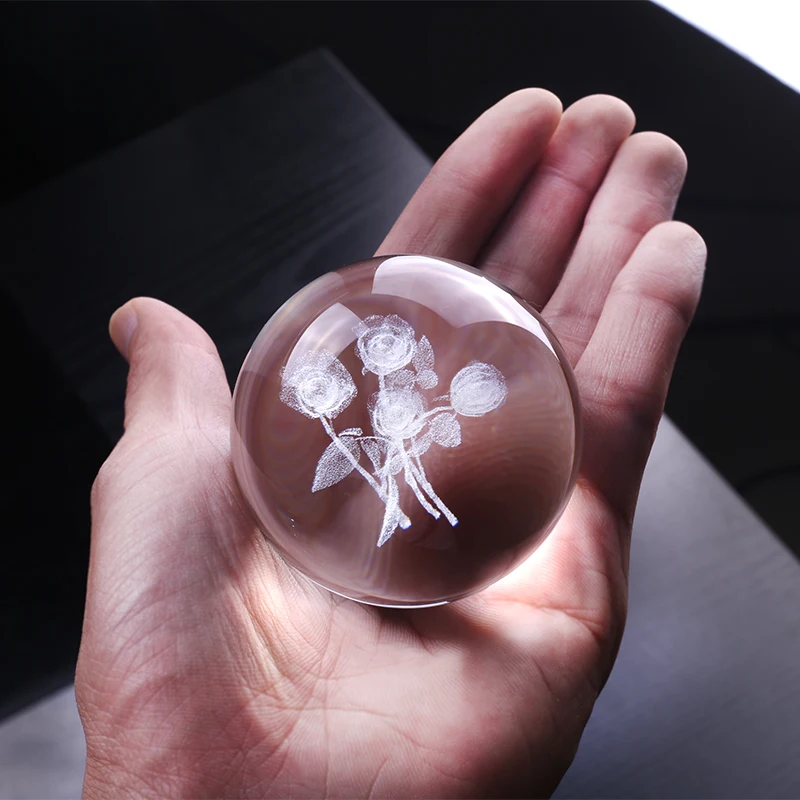 60 мм 3D розы с кристаллами шар миниатюрный цветок Кварц Глобус лазерная