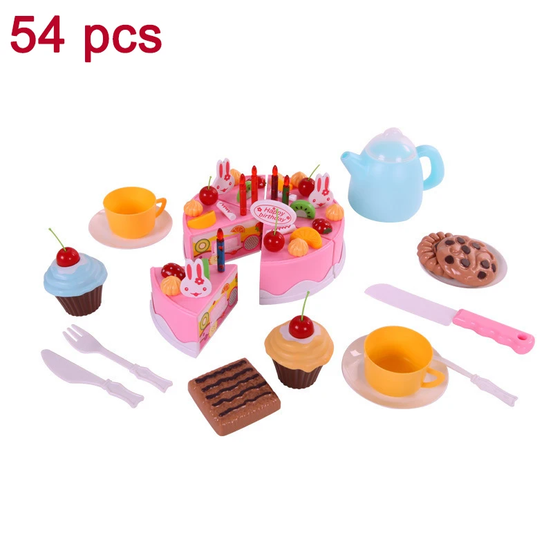 54 pieces pink 75 шт. Кухонные игрушки Ролевые игры Резка торт ко дню рождения Еда съесть Игрушечные лошадки раннего образования ребенка играть в игры подарки Brinquedos zs094 - Цвет: 54 pieces pink