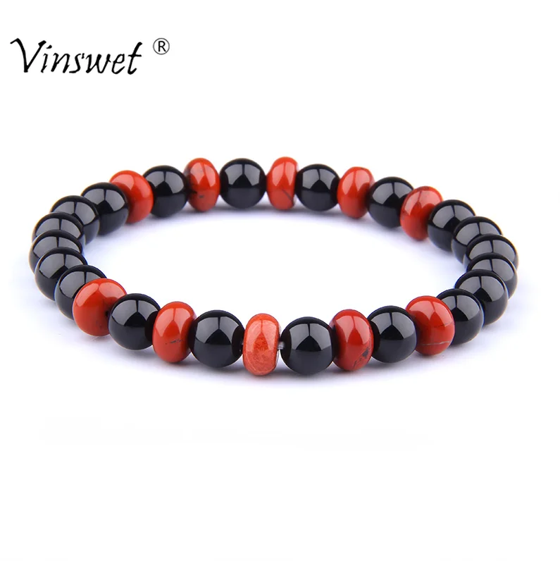 Natural Stone Onyx Crystal Strand Bracelet Men Fashion Abacus Beads Bracelets for Women Elastic Friendship Couple | Украшения и