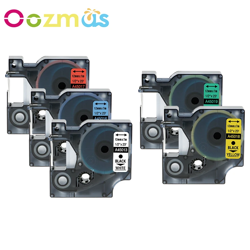 Oozmas 5 упаковок 12 мм разноцветная Женская кассета для Dymo D1 tape 45013 45016 45017 45018 45019