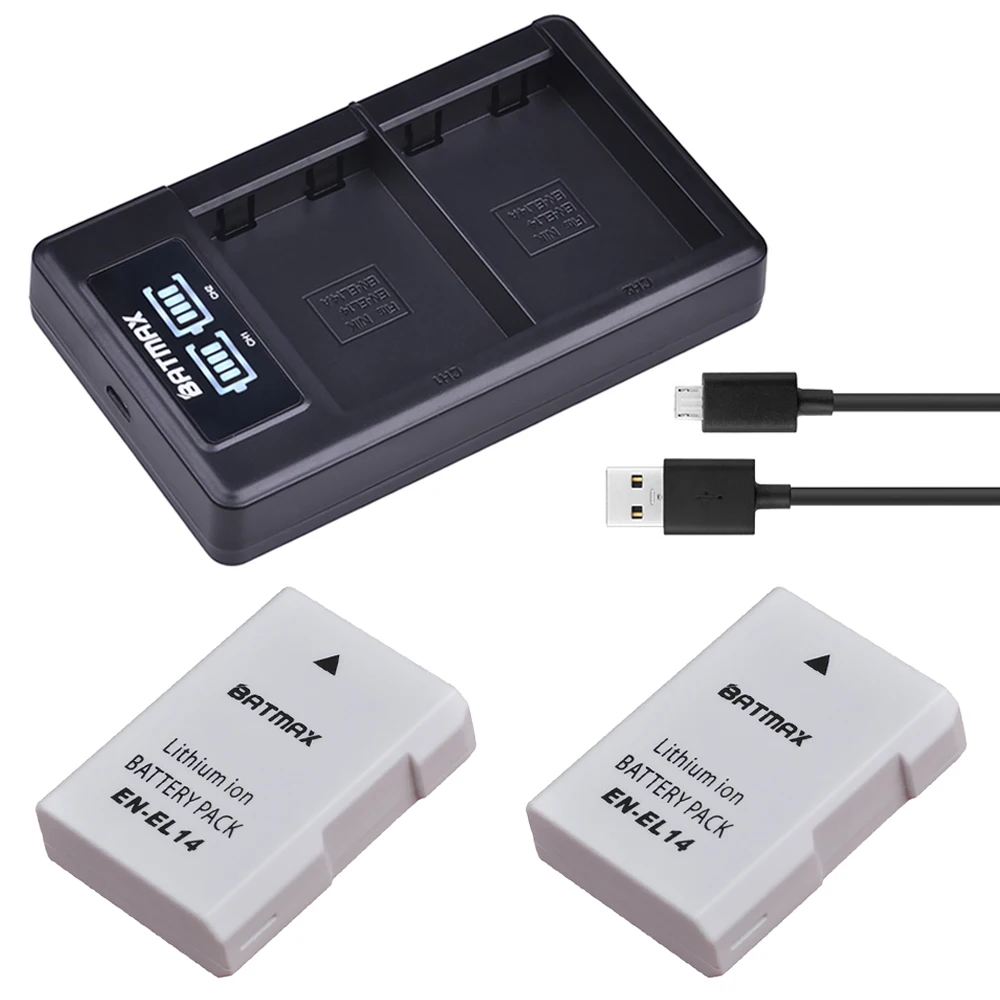 Комплект из 2 предметов EN-EL14A EN-EL14 ENEL14 EL14 батареи+ ультра тонкий светодиодный USB Dual Зарядное устройство для Nikon D3400 D3300 D3100 D5600 D5100 D5200 D3200
