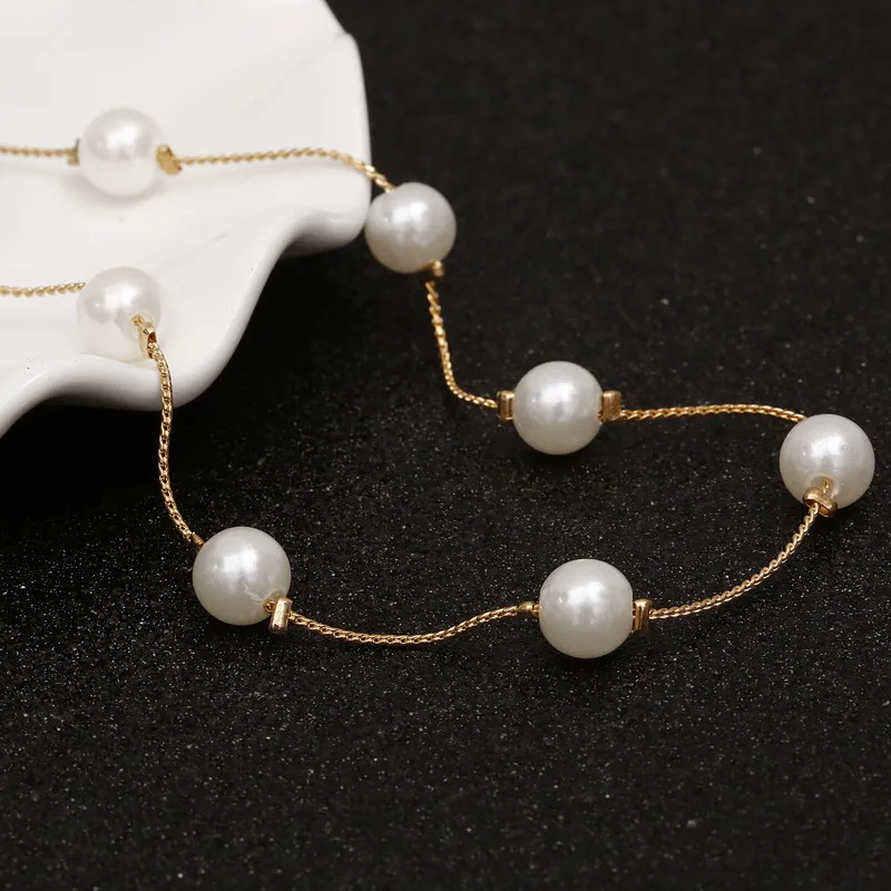 

Lovely Simulated Pearl Necklace For Girls Wedding Top Quality Gold Color Snake Chain Beads Collar Statement Necklace Wholesale