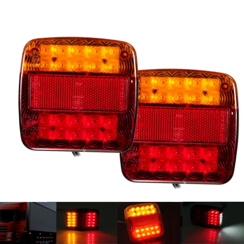 

2X 12V Side Marker 26 LED Light Tail Indicator License Plate Lights Truck Trailer Van Caravan Pickup Universal Red+Amber+White