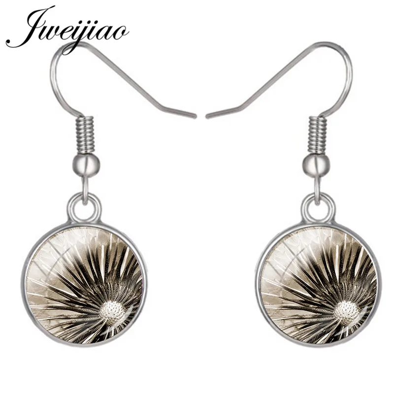 

JWEIJIAO Dandelion Art Picture Glass Dome Pendant Drop Earrings Dandelion Seeds Dangles Earrings Party Wedding Jewelry Gift DD41