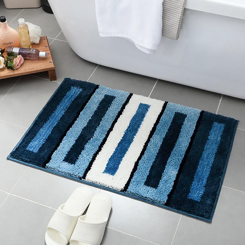 

Blue Stripe style Bathroom Carpet/Mat Polyester superfine fiber anti slip mat for bathroom Black gray yellow animal bath mat