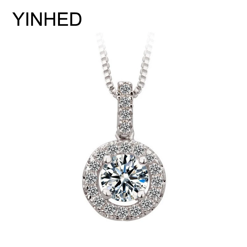 

Solid 925 Sterling Silver Box Chain Necklace AAA+ Round CZ Diamant Wedding Necklaces & Pendants For Women Fine Jewelry ZN050