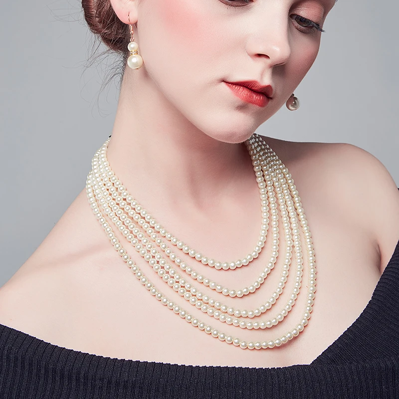 

2018 New pearl necklace with earrings jewelry earrings jewelry for woman statement glass pearl necklace nice quality wholesale
