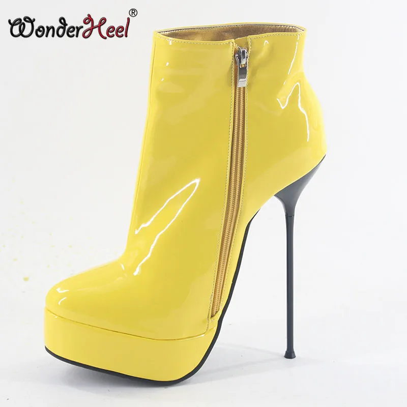 Wonderheel/новинка Ботильоны из лакированной кожи на очень высоком тонком каблуке 18