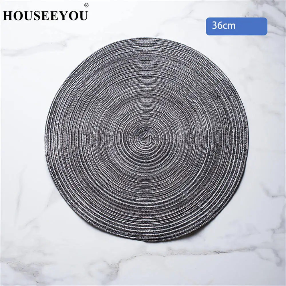 36cm Grey HOUSEEYOU, круглый дизайн, стол, рами, изоляционная подкладка, твердые салфетки, льняные, Нескользящие, Настольный коврик, кухонный декор, домашний коврик, тканевая подставка - Цвет: 36cm Grey