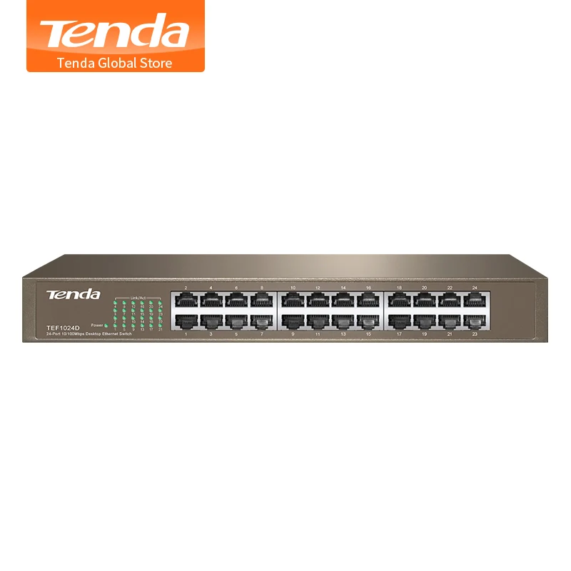 Сетевой коммутатор Tenda TEF1024D с 24 портами 10/100 м Быстрая сеть 4 8 Гбит/с Auto MDI/MDI X