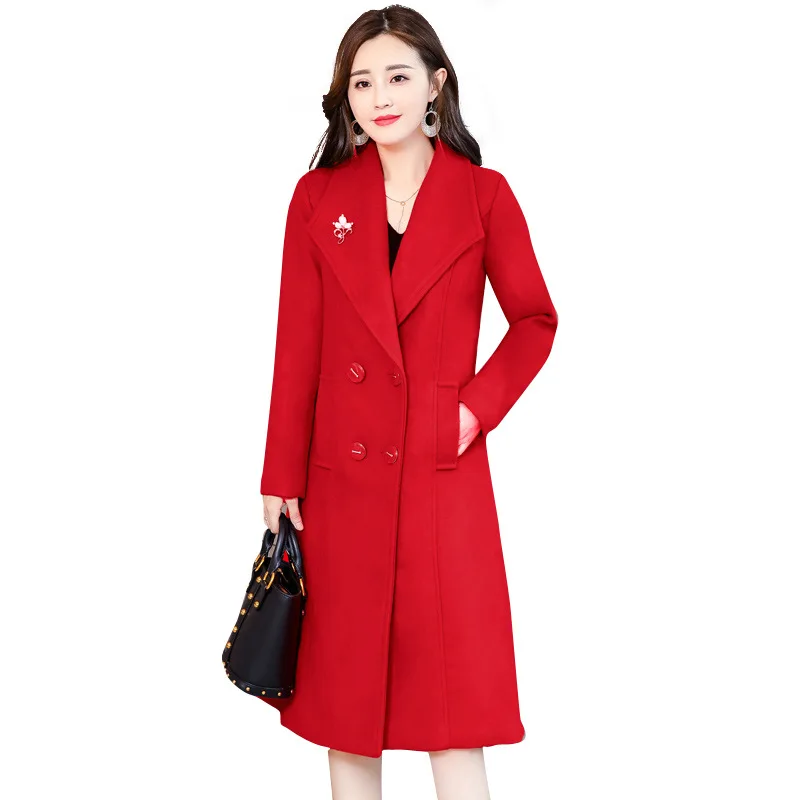 England Style Slim Long Wool Blend Ladies Coat Fashion Double Breasted Women's Jacket Solid Korean Womens | Женская одежда