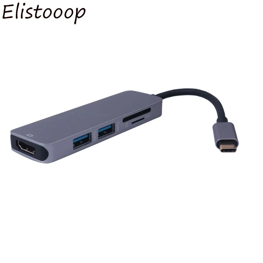 Elistooop Thunderbolt 3 концентратор Мини Док-станция USB Type C к HDMI USB3.0 кабель TF SD карта 5 в 1