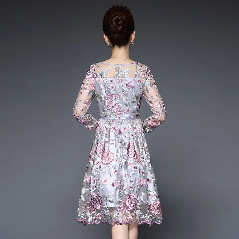 Wmwmnu Весна Лето Новое модное винтажное платье повседневное платье трапециевидной формы с длинным рукавом сексуальные сетчатые тонкие вечерние платья с вышивкой