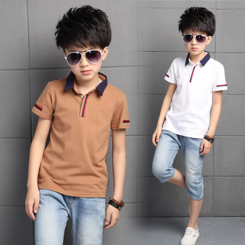 Большой Обувь для мальчиков Мужские Поло рубашка дети хлопковые рубашки детская