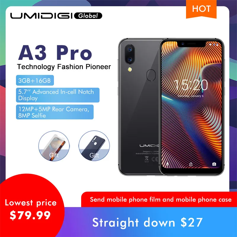 UMIDIGI A3 Pro глобальная лента 5 7 &quot19:9 полноэкранный смартфон 3 ГБ + 16 GB/32 GB Quad core Android 8 1