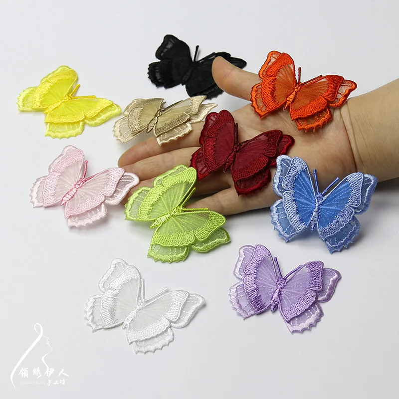 

10pieces/lot 3D Double Transparent Lace Butterfly Patches Embroidery Garment Cloth Organza Decorative Decals Patch YN275