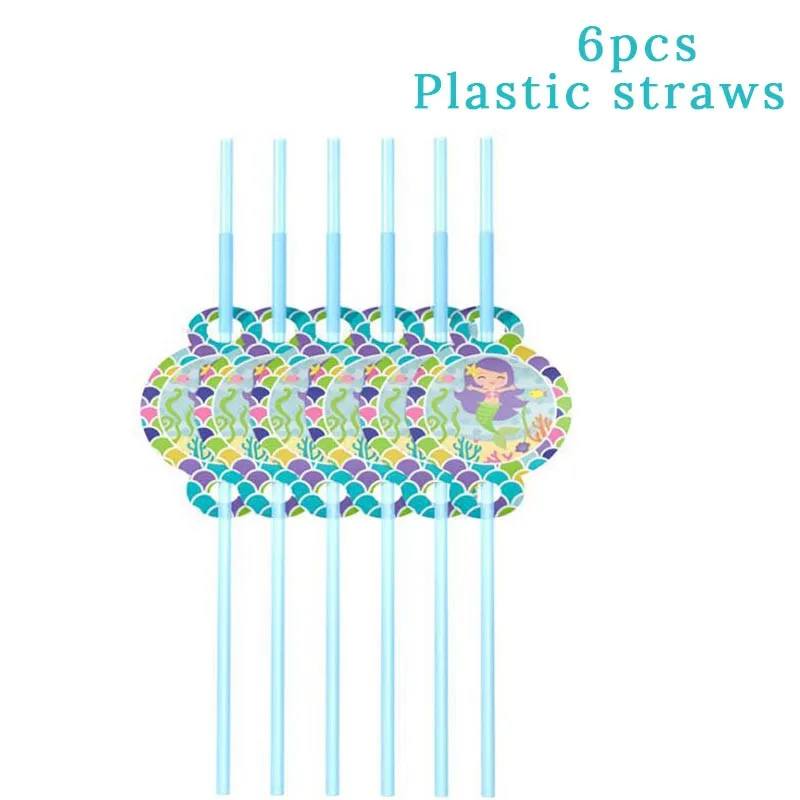 6pcs straw Под морем одноразовая посуда для вечеринки посуда Русалка воздушный шар Дети День рождения украшение Русалочка вечерние принадлежности - Цвет: 6pcs straw
