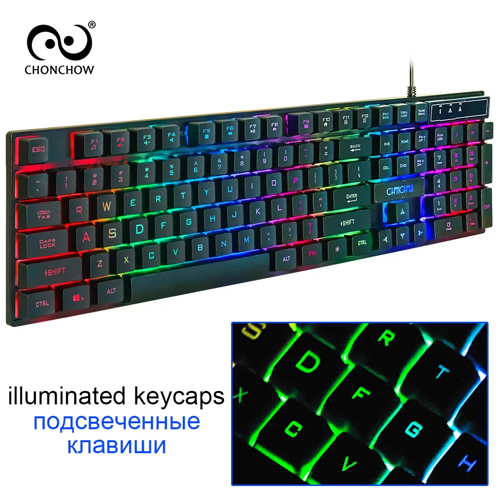 Проводная игровая клавиатура с подсветкой RU/ES/FR/HE раскладка стикер USB проводной компьютер Pro Gamer клавиатура игры механические ощущения