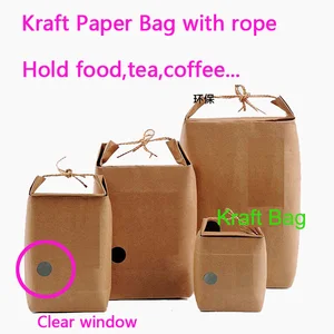 50 шт. коробка из крафт-бумаги для хлеба, орехов, чая, кофе, контейнер для закусок, держатель рисовый бисквит, Подарочный пакет для еды с окошком на веревке