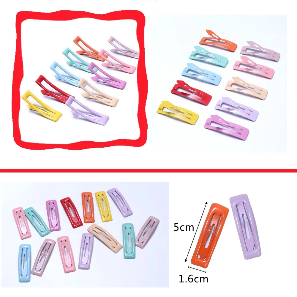 10pcs Baby Snap Hair Clips Children Colorful Women Metal Barrettes Rectangle Hairpin Accessories for Girls Hairgrips 5cm |