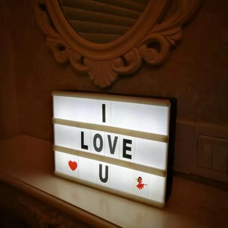 A4 A5 LED Cinematic Light Box with DIY Letter Card Led Night Lights AA Battery Powered RGB Led Cinema Lightbox for Bedroom Decor images - 6