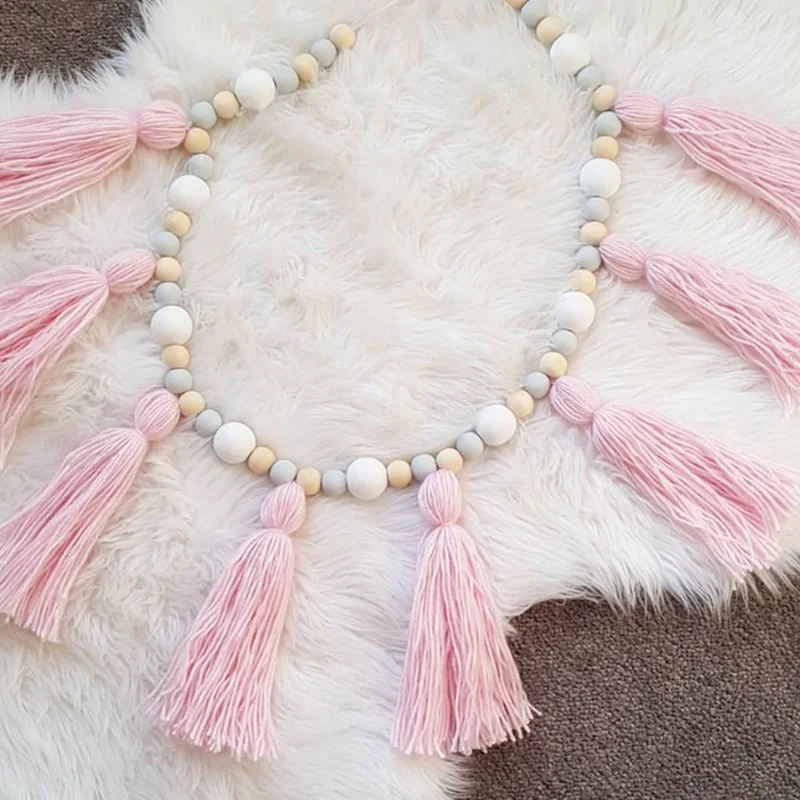 INS скандинавский стиль деревянные бусины с макарунами Висячие кисточкой