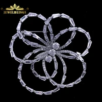 bling jewelry open baguette cut clear cz layer overlap petal interlocking outline flower brooch pin for women outdoor accessory