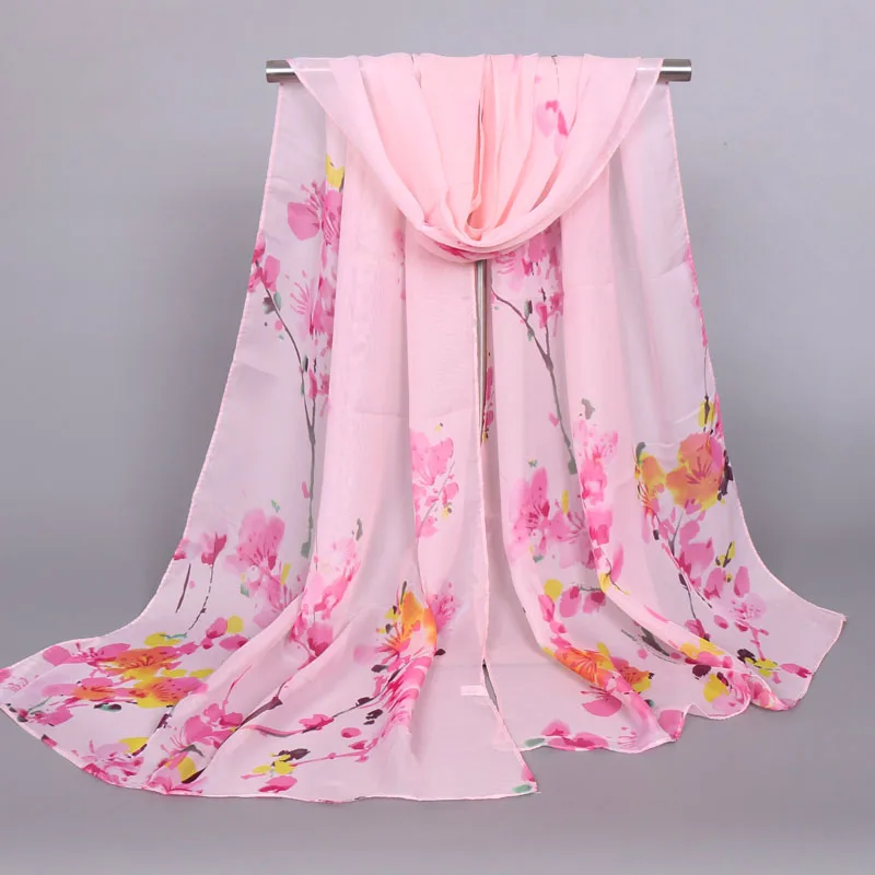 

Women Peach Flower Summer Soft Crinkle Hijab Shawl Scarves Sunscreen Silk Plain Foulard Wrap Cover Head Neck Beach Chiffon Scarf