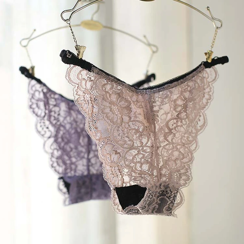 Women Underwear Sexy Кружева Прозрачный с Низкой Талией Hollow Трусики Леди Трусы 100% хлопок