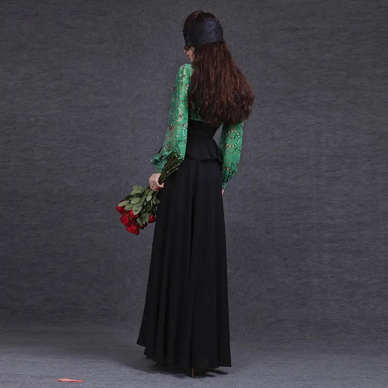 Женская шифоновая юбка с баской длинная винтажная макси в стиле ретро завышенной