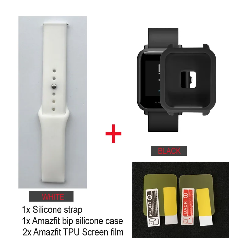white strap-black 4в1/упаковка силиконовый мягкий ремешок для Xiaomi Huami Amazfit Bip BIT Молодежные часы браслет резиновый Amazfit bip чехол Крышка - Цвет: white strap-black