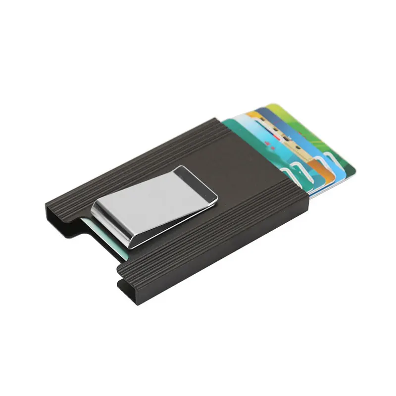 Мужской металлический держатель для карт из алюминиевого сплава, многофункциональный чехол для визиток для мужчин и женщин - Цвет: black