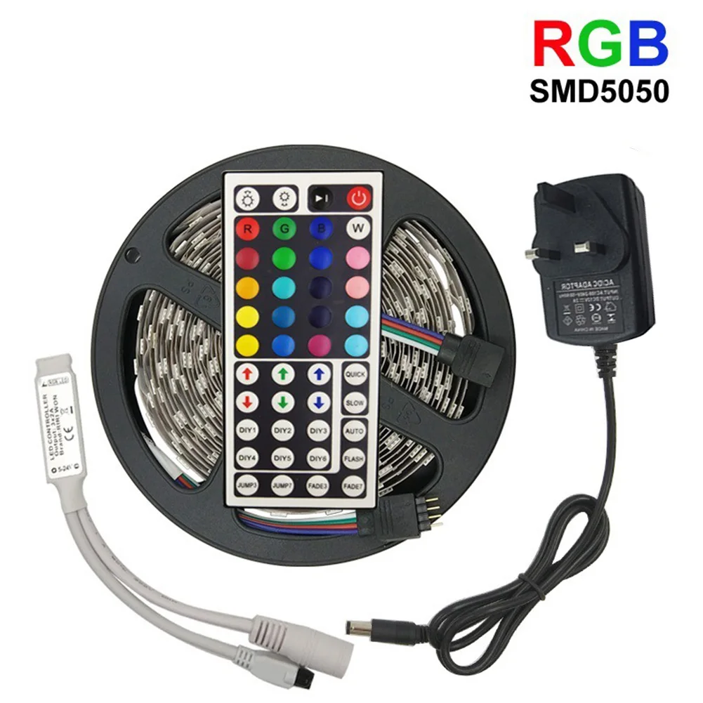 Светодиодный свет полосы 5050 набор RGB DC12V высокое Яркость низкая Напряжение Водонепроницаемый красочные дистанционного Управление 44-клавишным ТВ фон синхро-адаптер длиной 1 м/60 л